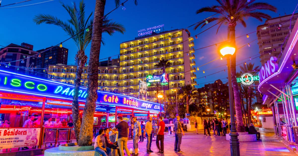 Benidorm beachfront and skyline at sunset