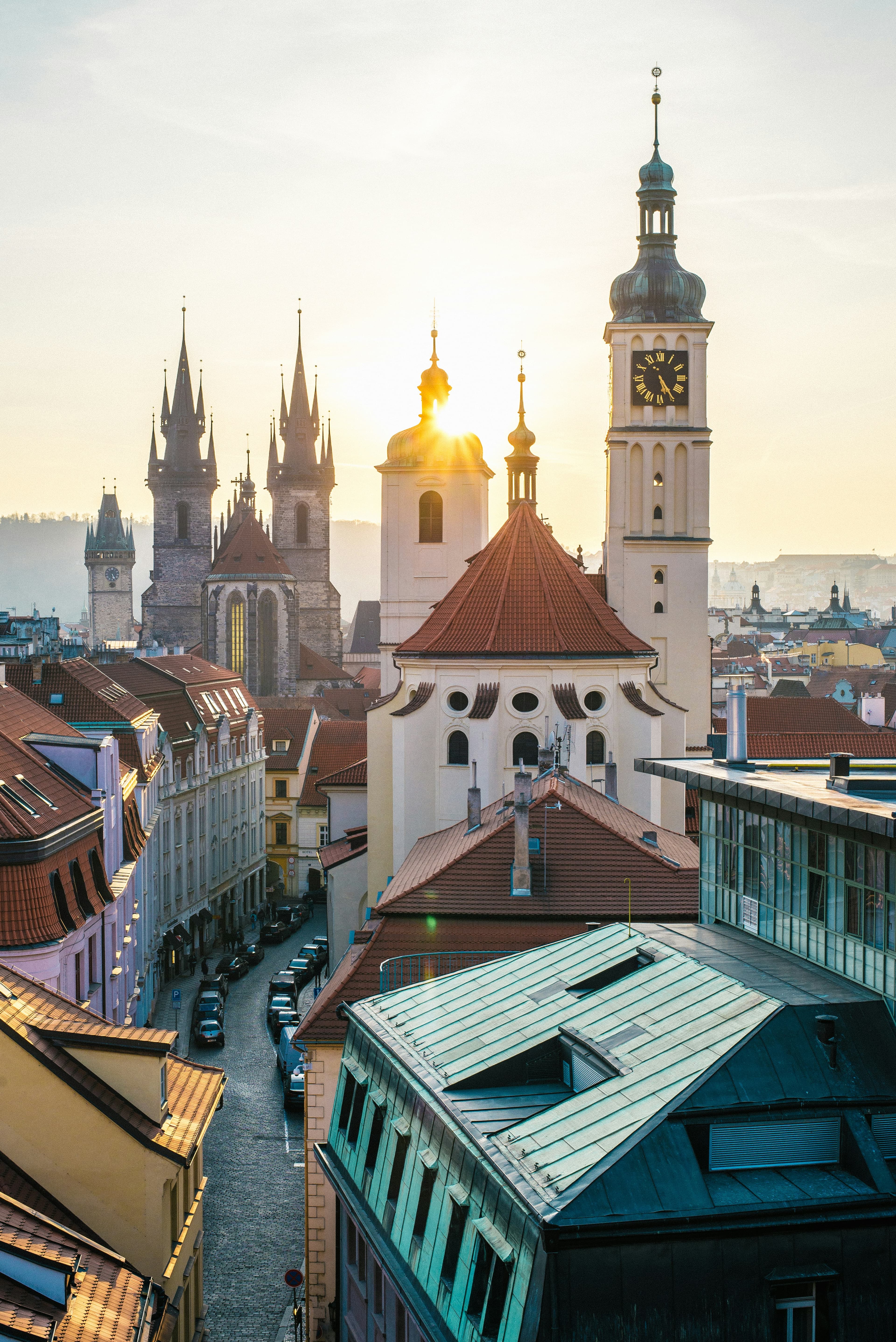 Prague skyline at sunset