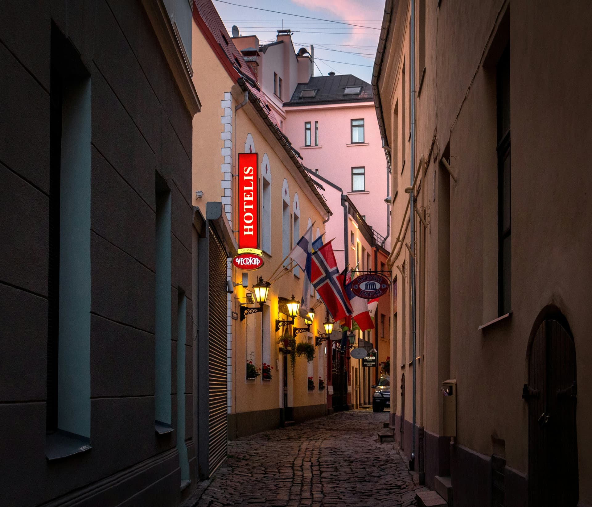 Riga Old Town skyline and river